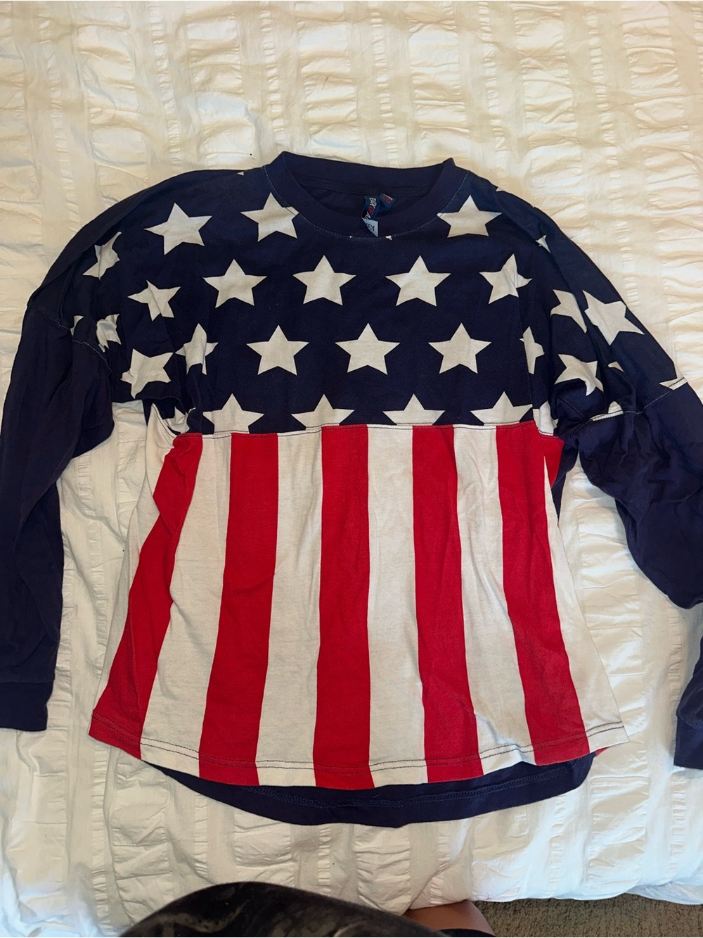 Basix of America American Flag Stars Stripes Long Sleeve Top S
